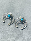 Pretty Native American Navajo Turquoise Sterling Silver Naja Earrings-Nativo Arts