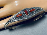 Beautiful Vintage Native American Navajo Coral Sterling Silver Bracelet-Nativo Arts