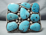 Rich Jim Navajo Native American Old Kingman Turquoise Sterling Silver Buckle-Nativo Arts