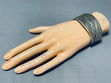 Extraordinary Native American Navajo Signed Huge Handcarved Textured Silver Cuff-Nativo Arts