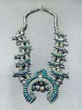 Intricvate Vintage Native American Zuni Turquoise Sterling Silver Squash Blossom Necklace-Nativo Arts