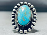 Sturdy Native American Navajo Pilot Mntn Turquoise Sterling Silver Thick Ring-Nativo Arts