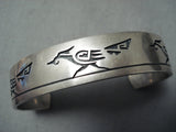Superior Vintage Hopi Sterling Silver Roadrunner Bracelet Native American Old-Nativo Arts