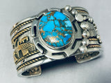 Native American One Of The Most Detailed Gold Sterling Silve Rturquoise Bracelet-Nativo Arts
