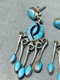 Museum Quality Vintage Native American Zuni Turquoise Sterling Silver Inlay Earrings-Nativo Arts