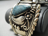 Native American Important Lander Blue Turquoise Gold Sterling Silver Watch Bracelet-Nativo Arts