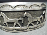 Fascinating Vintage Native American Navajo Handcarved Sterling Silver Horses Bracelet Old-Nativo Arts
