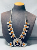 Very Rare Vintage Native American Navajo Amber Sterling Silver Squash Blossom Necklace-Nativo Arts