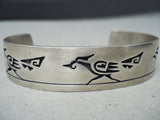 Superior Vintage Hopi Sterling Silver Roadrunner Bracelet Native American Old-Nativo Arts