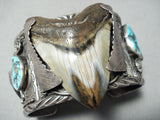 Authentic Extremely Vintage Native American Navajo Turquoise Megeladon Sterling Silver Bracelet-Nativo Arts