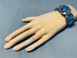 Majestic Vintage Native American Navajo 3 Morenci Turquoise Sterling Silver Bracelet-Nativo Arts