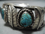 Rare Old Morenci Turquoise Vintage Native American Navajo Sterling Silver Bracelet Old-Nativo Arts
