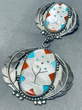 Massive Vintage Native American Zuni Turquoise Inlay Sterling Silver Tree Pendant Pin-Nativo Arts