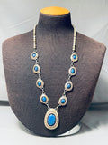 Signed Goodluck Family Vintage Native American Navajo Lapis Sterling Silver Necklace-Nativo Arts