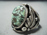 Incredible Vintage Native American Navajo Green Turquoise Spiderweb Turquoise Sterling Ring-Nativo Arts