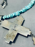 Remarkable Native American Navajo Kingman Turquoise Sterling Silver Necklace Zia-Nativo Arts