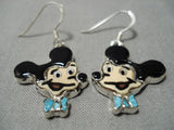 Fabulous Zuni Native American Sterling Silver Disney Inlay Earrings-Nativo Arts