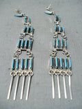 Ash Laate Native American Zuni Needle Turquoise Sterling Silver Chandelier Earrings-Nativo Arts