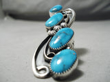 One Of The Biggest Native American Navajo Carico Lake Turquoise Sterling Silver Ring-Nativo Arts
