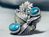 Phenomenal Native American Navajo Aqua Turquoise Sterling Silver Chief Ring-Nativo Arts
