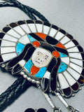 One Of The Largest Best Mens Vintage Native American Zuni Turquoise Sterling Silver Bolo Tie-Nativo Arts