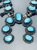 Ice Blue Turquoise Vintage Native American Navajo Sterling Silver Squash Blossom Necklace-Nativo Arts