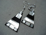 Native American Gorgeous Santo Domingo Jet, Mother Of Pearl Sterling Silver Earrings-Nativo Arts