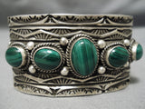 One Of Best Native American Navajo Malachite Sterling Silver Detailed Bracelet-Nativo Arts