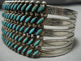 Opulent Vintage Native American Navajo Slanted Turquoise Sterling Silver Bracelet Old-Nativo Arts