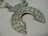Museum Quality Vintage Native American Navajo Zuni Needlepoint Turquoise Squash Blossom Necklace-Nativo Arts