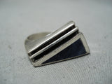 Expressive Vintage Navajo Denim Lapis Sterling Silver Ring Native American Old-Nativo Arts