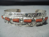 Wonderful Signed Navajo Coral Sterling Silver Bracelet Native American-Nativo Arts