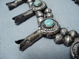 Early Vintage Native American Navajo Royston Turquoise Sterling Silver Squash Blossom Necklace-Nativo Arts