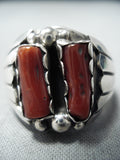 Remarkable Navajo Native American Coral Sterling Silver Ring-Nativo Arts