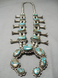 Amazing Vintage Native American Navajo Royston Turquoise Sterling Silver Squash Blossom Necklace-Nativo Arts