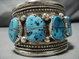 Striking Vintage Native American Navajo Turquoise Sterling Silver Bracelet Old Cuff-Nativo Arts