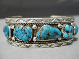 Chunky Vintage Native American Navajo Spiderweb Turquoise Nugget Sterling Silver Bracelet-Nativo Arts