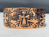 Cross Signed Native American Navajo Intricate Copper Wide Bracelet Cuff-Nativo Arts