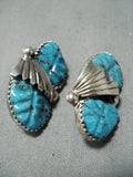 Exquisite Zuni Carved Turquoise Sterling Silver Earrings Native American-Nativo Arts