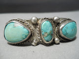 Thick And Old Vintage Native American Navajo Turquoise Sterling Silver Bracelet Old-Nativo Arts