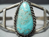 Tremendous Vintage Native American Navajo Kingman Turquoise Sterling Silver Bracelet Old-Nativo Arts