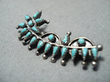 Incredible Vintage Native American Zuni Blue Gem Turquoise Petit Pointe Sterling Silver Pin-Nativo Arts