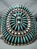 Signed Vintage Native American Zuni Blue Gem Turquoise Needlepoint Sterling Silver Bracelet-Nativo Arts