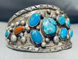 Rare Vintage Native American Navajo Blue Gem Turquoise Sterling Silver Bracelet Old-Nativo Arts