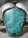 Huge Heavy Vintage Native American Navajo Blue Diamond Turquoise Sterling Silver Bracelet Old-Nativo Arts