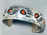 Signed Native American Navajo Coral Sterling Silver Bear Paw Bracelet-Nativo Arts