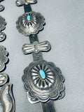 Authentic Hand Tooled Vintage Native American Navajo Sterling Silver Turquoise Concho Belt-Nativo Arts