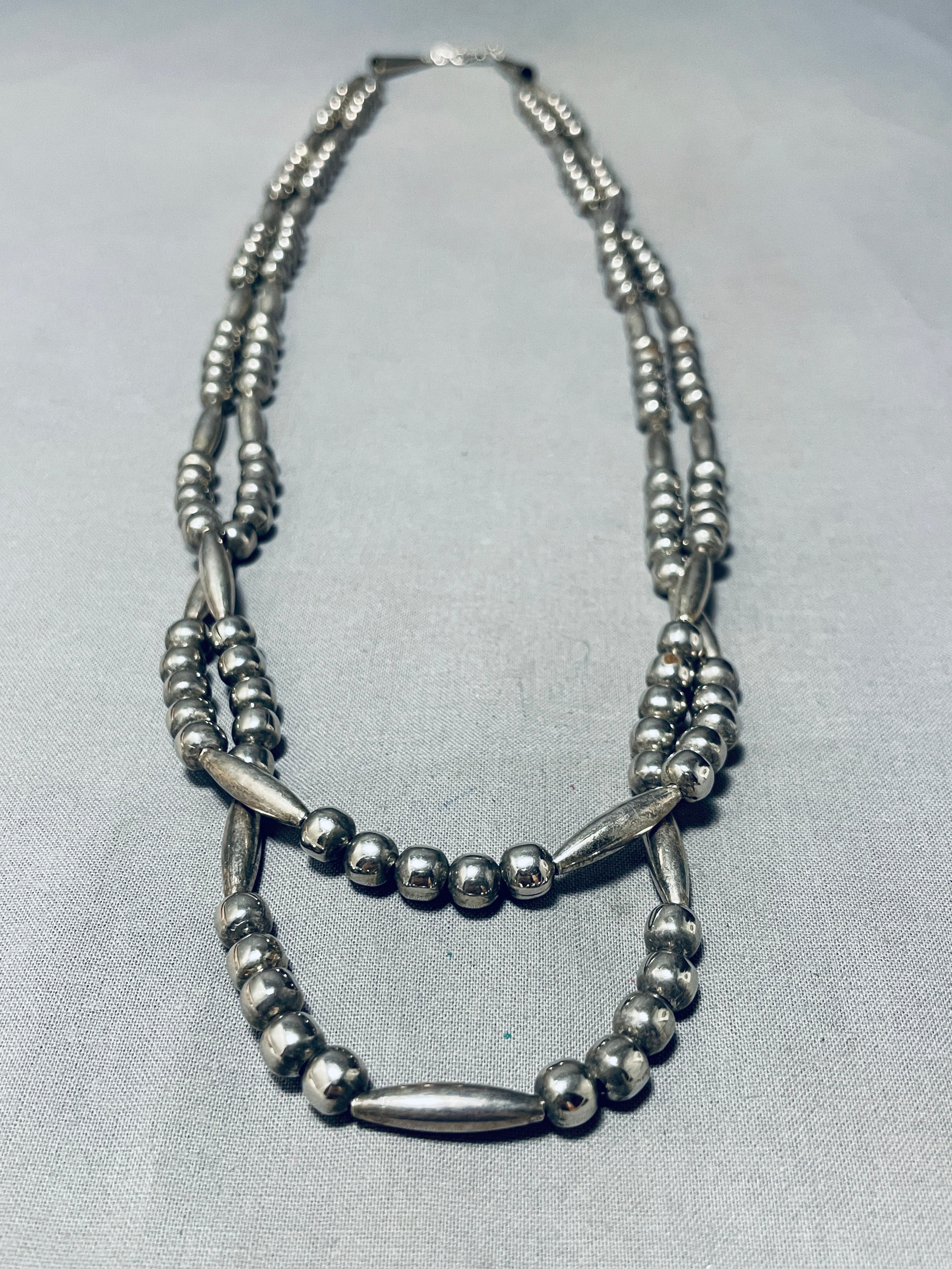 Rare Longer Vintage Native American Navajo Torpedo Bead Sterling