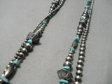 Amazing Wrap Around Native American Navajo Turquoise Sterling Silver Hanamde Bead Necklace-Nativo Arts