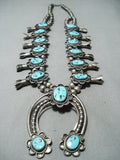 Authentic Vintage Native American Navajo Sleeping Turquoise Silver Squash Blossom Necklace-Nativo Arts